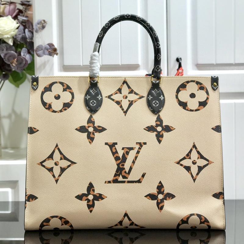 LV Handbags Tote Bags M44675 White Yellow Leopard Pattern